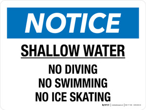 Notice: Shallow Water No Diving No Swimming No Ice Skating Landscape - Wall Sign