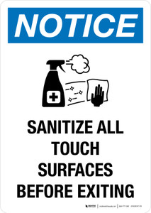 Notice: Sanitize All Touch Surfaces Before Exiting Portrait - Wall Sign