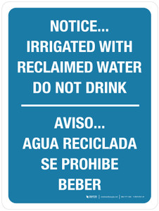 Notice - Irrigated with Reclaimed Water Do Not Drink - Bilingual Spanish Blue Portrait - Wall Sign