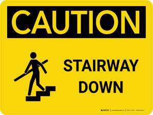 Caution: Stairway Down with Icon Landscape - Wall Sign