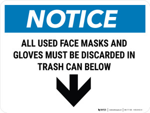 Notice: All Used Face Masks and Gloves Must Be Discarded in Trash Can Below with Icon - Wall Sign Notice: All Used Face Masks and Gloves Must Be Discarded in Trash Can Below with Icon - Wall Sign