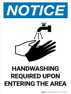 Notice: Handwashing Required Upon Entering the Area with Icon - Wall Sign