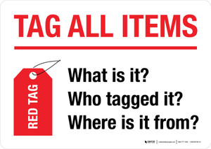 5S Red Tag Sign - Tag All Items Landscape - Wall Sign
