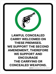 Lawful Concealed Carry Welcomed On These Premises Portrait - Wall Sign