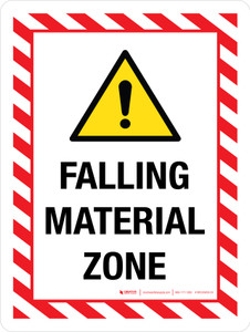 Falling Material Zone with Hazard Stripes Portrait - Wall Sign