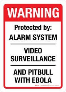 Warning: Protected Alarm System Video Surveillance And Pitbull With Ebola Portrait - Wall Sign