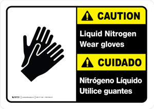 Caution: Liquid Nitrogen Wear Gloves - Bilingual Spanish - Wall Sign