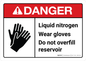 Danger: Liquid Nitrogen Wear Gloves Do Not Overfill Reservoir Landscape - Wall Sign