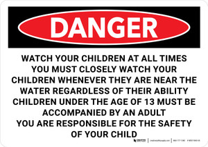 Danger: Watch Your Children At All Times You Must Closely Watch Your Children Whenever They Are Near The Water Landscape - Wall Sign