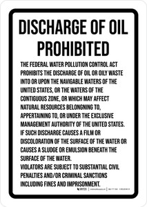 Discharge of Oil Prohibited (Boating, Marine, Fishing) Portrait - Wall Sign