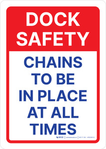 Dock Safety - Chains To Be In Place At All Times Portrait - Wall Sign