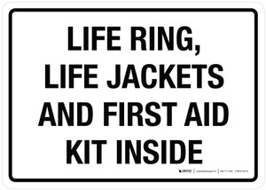 Life Ring Life Jackets And First Aid Kit Inside White Lines Landscape - Wall Sign