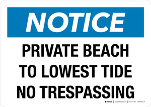 Notice: Private Beach To Lowest Tide No Trespassing Landscape - Wall Sign