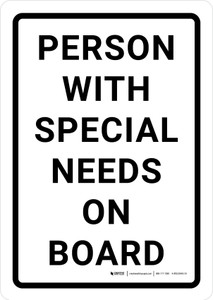 Person With Special Needs On Board Portrait - Wall Sign