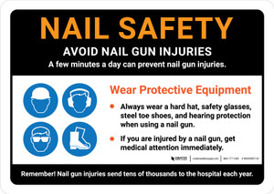 Nail Safety Avoid Nail Gun Injuries Landscape - Wall Sign