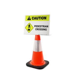 Caution: Pedestrian Crossing with Icon Arrow Right Landscape - Single-Sided Cone Signs