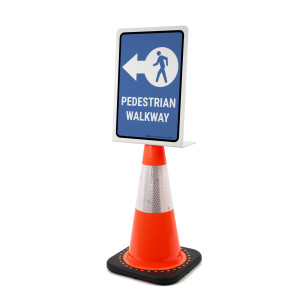 Pedestrian Access Route with Icon Arrow Left Blue Portrait - Single-Sided Cone Signs