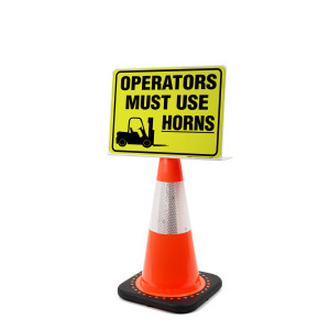 Operators Must Use Horns with Forklift Icon Landscape - Single-Sided Cone Signs