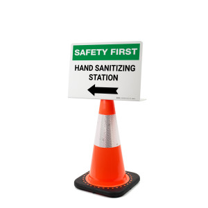 Safety First: Hand Sanitizing Station Arrow Left Landscape - Single-Sided Cone Signs