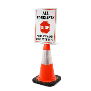 All Forklifts STOP - Honk Horn and Look Both Ways Portrait - Single-Sided Cone Signs