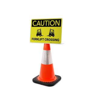 Caution: Forklift Crossing with Icons Landscape - Single-Sided Cone Signs