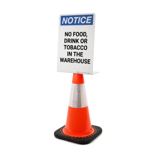 Notice: No Food, Drink, Or Tobacco in The Warehouse Portrait - Single-Sided Cone Signs