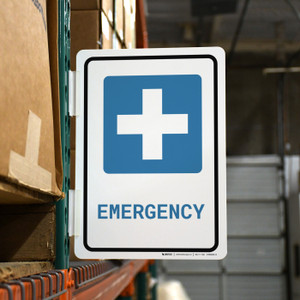 Emergency with First Aid Symbol Portrait - Rack Mounted Sign