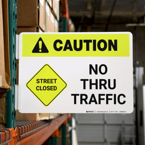 Caution: No Thru Traffic with Icon Landscape - Rack Mounted Sign