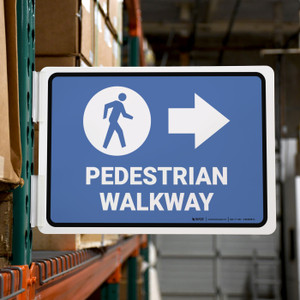 Pedestrian Access Route with Icon Arrow Right Blue Landscape - Rack Mounted Sign
