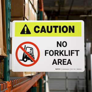 Caution: No Forklift Area with Icon Landscape - Rack Mounted Sign