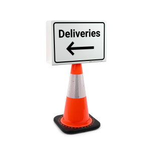 Deliveries Arrow Left Landscape - Double-Sided Cone Sign