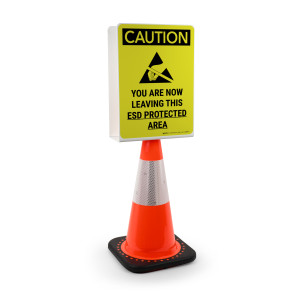 Caution: You Are Now Leaving This ESD Protected Area Portrait - Double-Sided Cone Sign