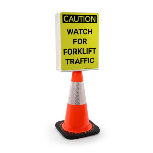 Caution: Watch for Forklift Traffic Portrait - Double-Sided Cone Sign