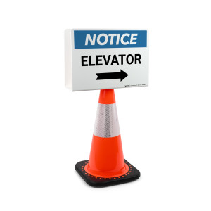 Notice: Elevator Arrow Right Landscape - Double-Sided Cone Sign
