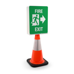 Fire Exit with Icon Arrow Right Portrait - Double-Sided Cone Sign
