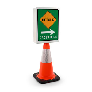Detour with Arrow Right - Cross Here Portrait - Double-Sided Cone Sign