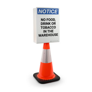 Notice: No Food, Drink, Or Tobacco in The Warehouse Portrait - Double-Sided Cone Sign
