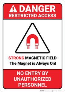 Danger: Restricted Access - Strong Magnetic Field/Magnet Is Always On ANSI - Wall Sign