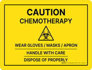 Caution - Chemotherapy - Wear Gloves Masks Apron Landscape - Wall Sign
