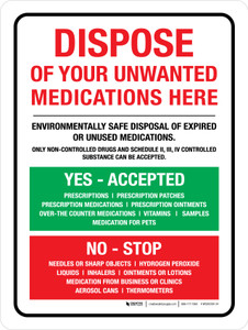 Dispose of Your Unwanted Medications Here Portrait - Wall Sign