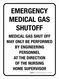 Emergency Medical Gas Shutoff Portrait - Wall Sign