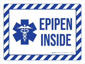 Epipen Inside Blue Hazard Landscape - Wall Sign