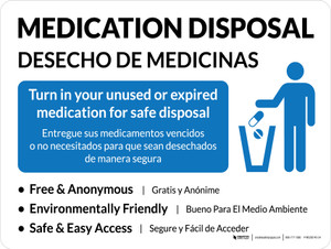 Medication Disposal with Icon - Bilingual Spanish Landscape - Wall Sign