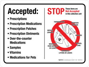 Medication Drop Box Accepted Not-Accepted Landscape - Wall Sign