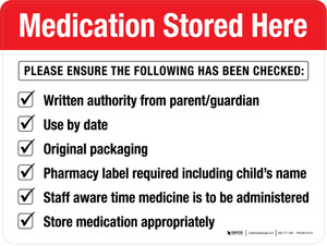 Medication Stored Here - Please Ensure The Following Has Been Checked Landscape - Wall Sign