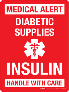Medicsl Alert Diabetic Supplies Insulin Portrait - Wall Sign