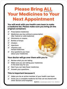 Please Bring All Your Medicines to Your Next Appointment Portrait - Wall Sign