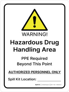 Warning - Hazardous Drug Handling Area Portrait - Wall Sign
