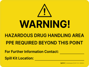 Warning - Hazardous Drug Handling Area PPE Required Landscape - Wall Sign