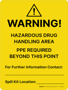 Warning - Hazardous Drug Handling Area PPE Required Portrait - Wall Sign